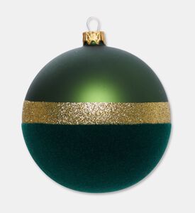 Home Deco and More Gold-glitter Band Matte-velvet Spherical Ornament, Green, Packshot View