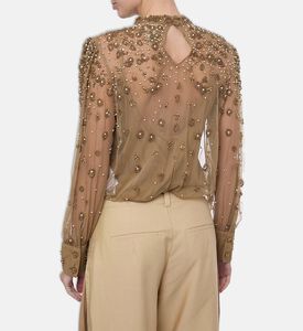Farm Rio Pearl-embroidery Long-sleeve Blouse, Model View