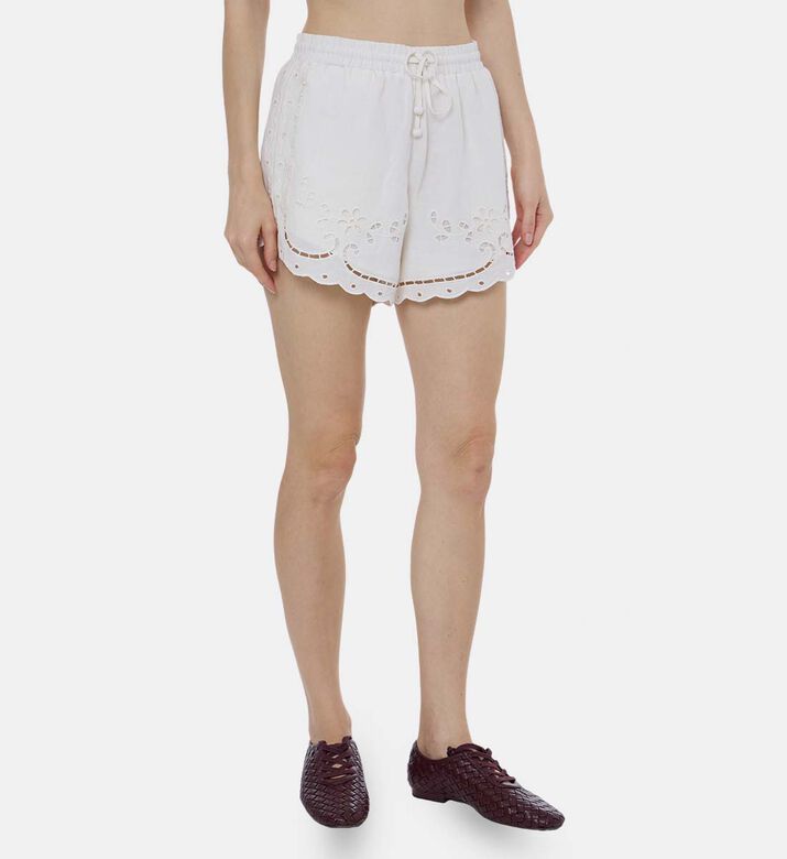 Floral-embroidery Elastic Waistband Shorts