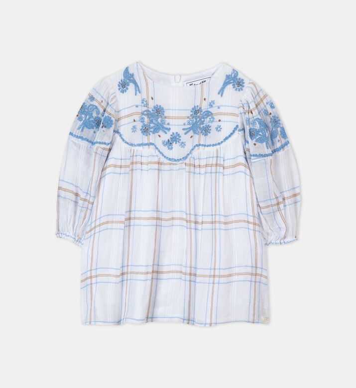 Girl Check Embroidered Blouse