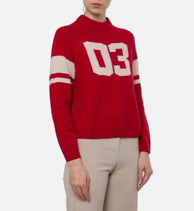 Ba and Sh Stripe-embroidery Long-sleeve Sweater, Red, L, Model View