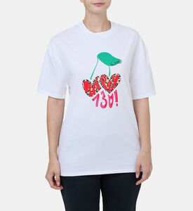 تيشيرت بياقة مستديرة بطبعة كرز