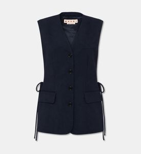Marni Side Knot Detail Sleeveless Vest, Blue, 44, Packshot View