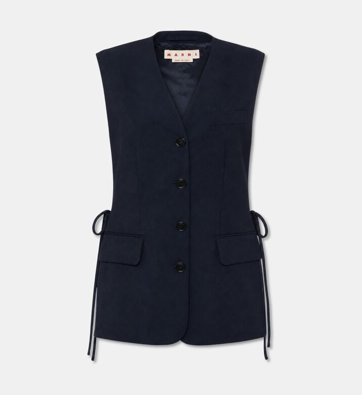 Marni Side Knot Detail Sleeveless Vest, Blue, 44, Packshot View
