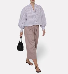 Dawei Stripe-print Puff Sleeve Top, Model View