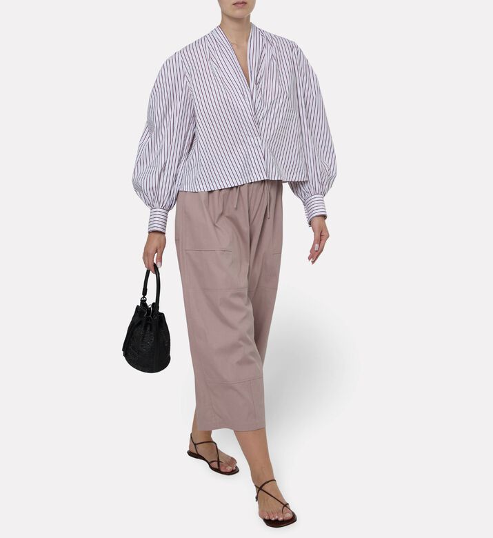 Dawei Stripe-print Puff Sleeve Top, Model View