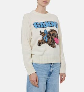 Ganni Puppy-print Long-sleeve Sweater, Model View