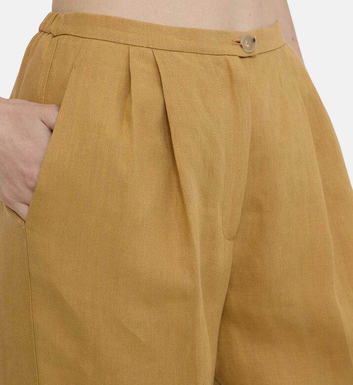 بنطال كتان قنب بطيات