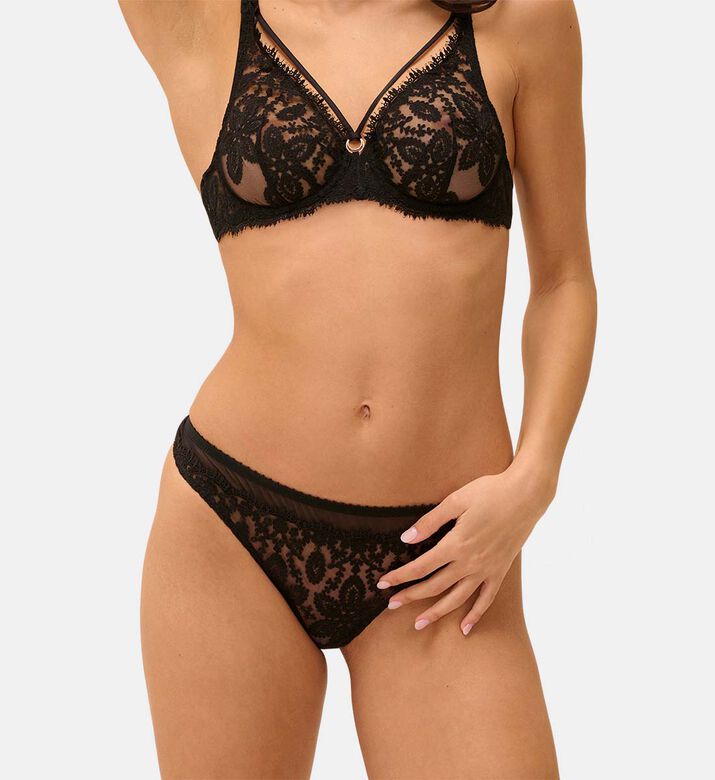Sheer Lace Floral Scalloped Edges Mid-rise Tanga