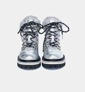 جزمة بطول الكاحل جلد معدني فرو