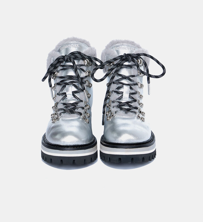 جزمة بطول الكاحل جلد معدني فرو