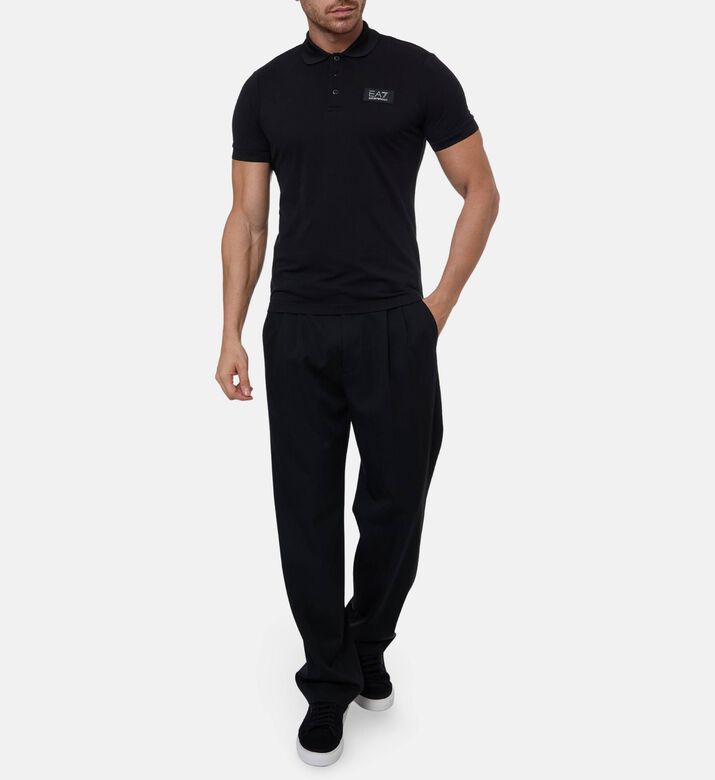 EA7 Cotton Chest Logo Polo Shirt, Black, S, Model View