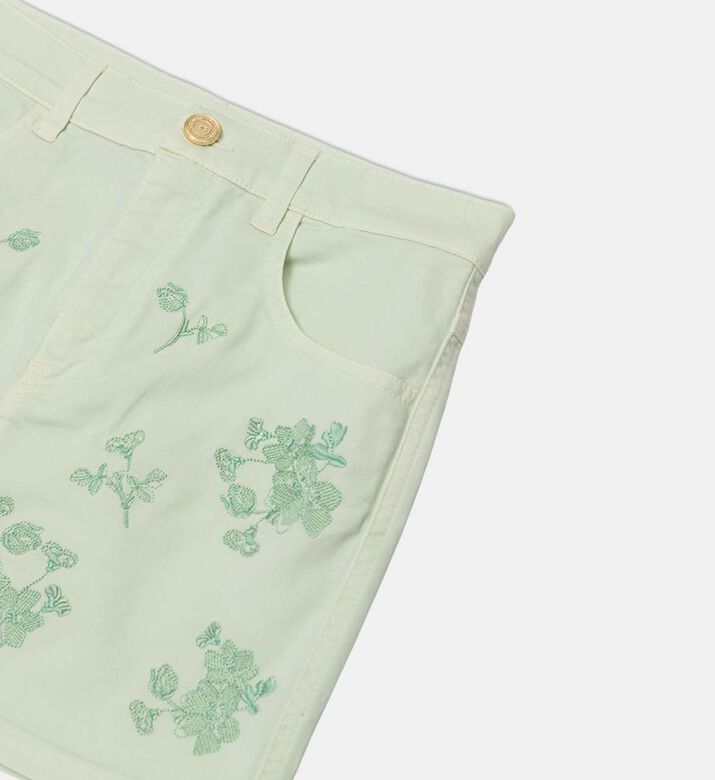 La Mia Bambina Floral Embroidered Button Closure Skirt, Light-green, 12.5y, Packshot View
