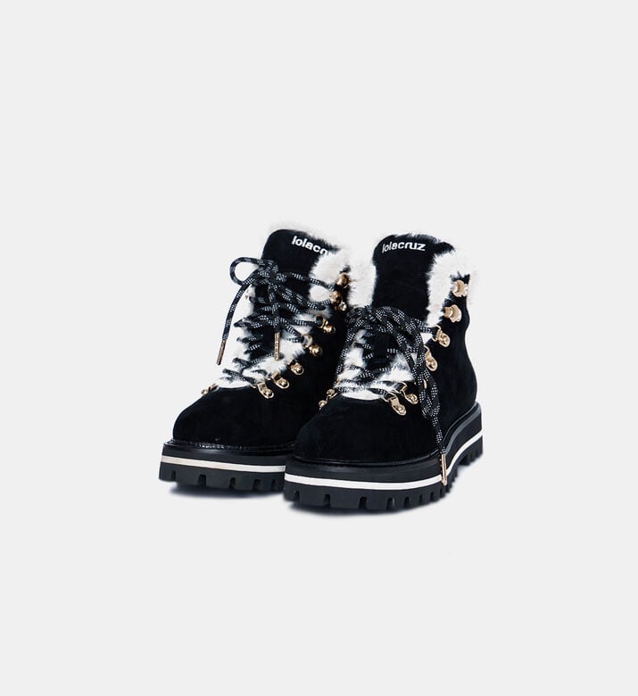 Suede Leather Fur Trim Boots