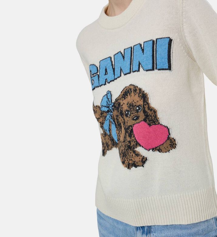 Ganni Puppy-print Long-sleeve Sweater, Model View Ganni Puppy-print Long-sleeve Sweater, Model View