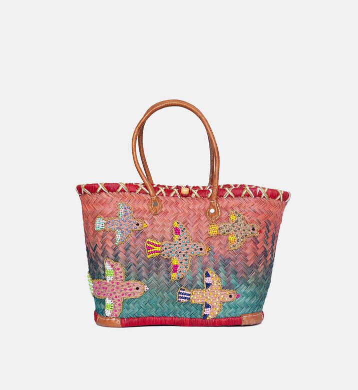 Bird Design Woven Beach Bag