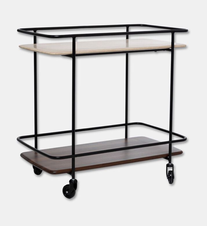 Home Deco and More Shard Wood Body Bar Trolley, Walnut, Packshot View