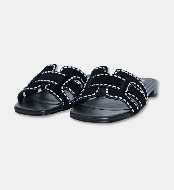 Bibilou Strass-trim Suede Slide Sandals, Black, Eu-39, Packshot View
