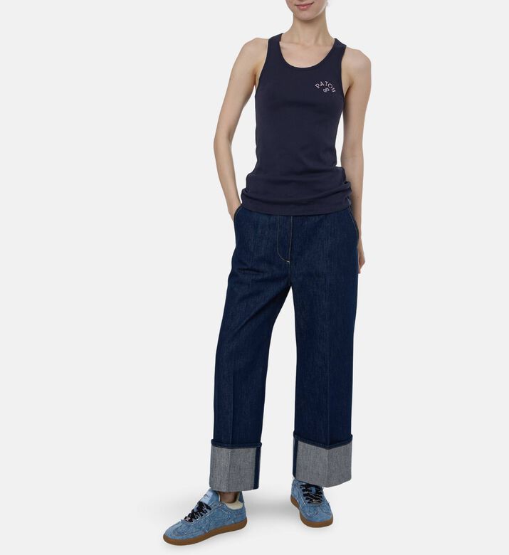 Patou Fitted Logo-embroidery Top, Blue, L, Model View