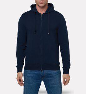 Pal Zileri Drawstring Hood Zip-up Sweater, Navy, 54, Model View