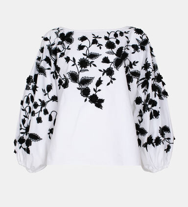 Cotton Floral-embroidery Blouse