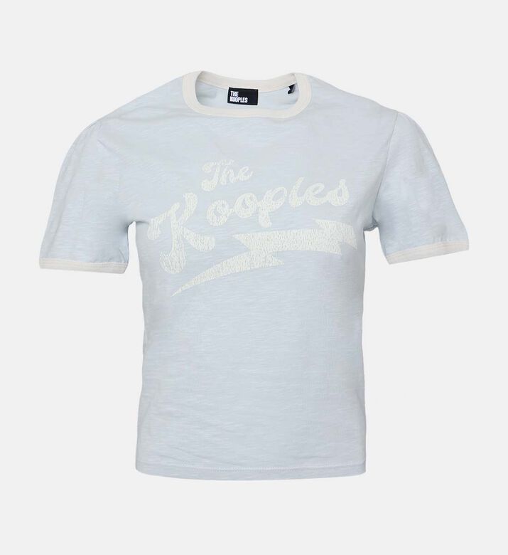 تيشيرت قصير الأكمام بطبعة شعار غرافيكي وحواف بلون مغاير