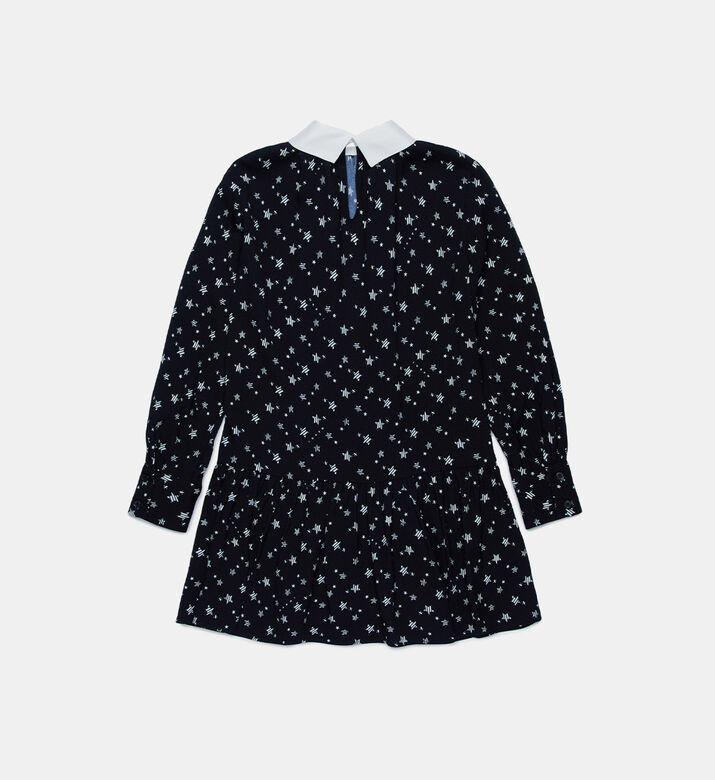 Stars-print Pointed Collar Flared Dress Stars-print Pointed Collar Flared Dress