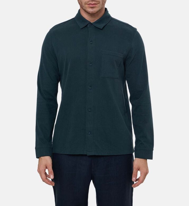 Vince Jersey Button Closure Long-sleeve Shirt, Blue, S, Model View