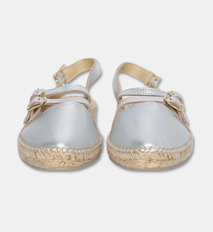 Salvi Metallic Leather Espadrille Slingback Double-buckle Flats, Silver, Eu-41, Packshot View