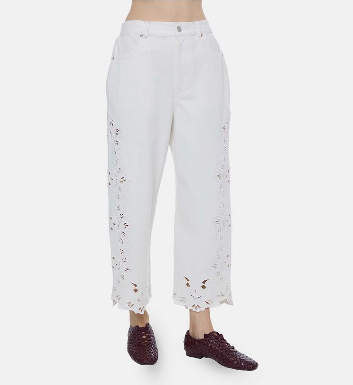 Floral-embroidery Wide-leg Pants