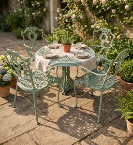 Home Deco and More Antoinette Dining Table With 4 Chairs Green 100 Cm, Packshot View