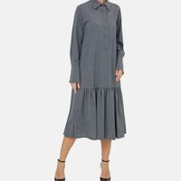 Polo Collar Back Pleats Midi Dress