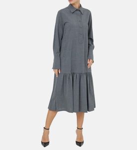 فستان ميدي بياقة بولو وطيات خلفية