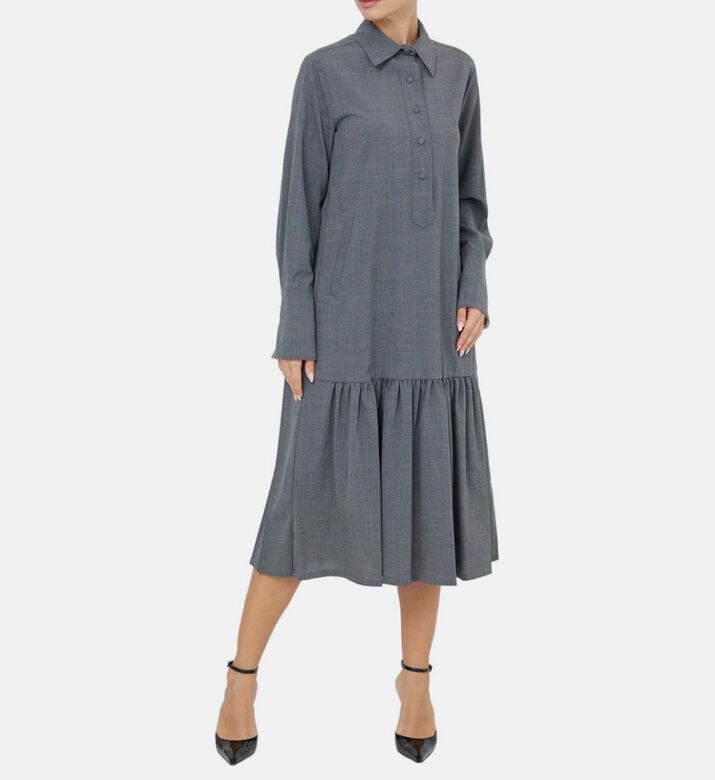 Polo Collar Back Pleats Midi Dress Polo Collar Back Pleats Midi Dress