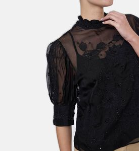 Farm Rio Embroidered Short Sleeve Blouse, Model View