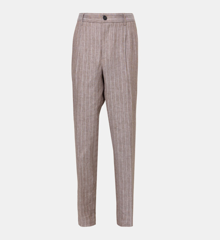 بنطال كتان مخطط بقصة عادية