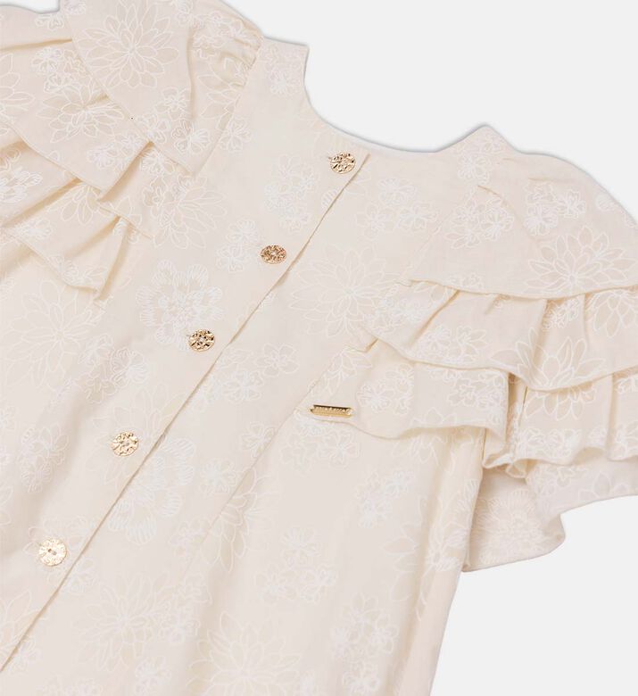 فستان بأكمام كاب متدرج مكشكش مزين بنقشة أزهار