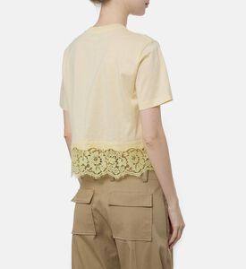 Patou Lace Hem Gathered T-shirt, Yellow, L, Model View