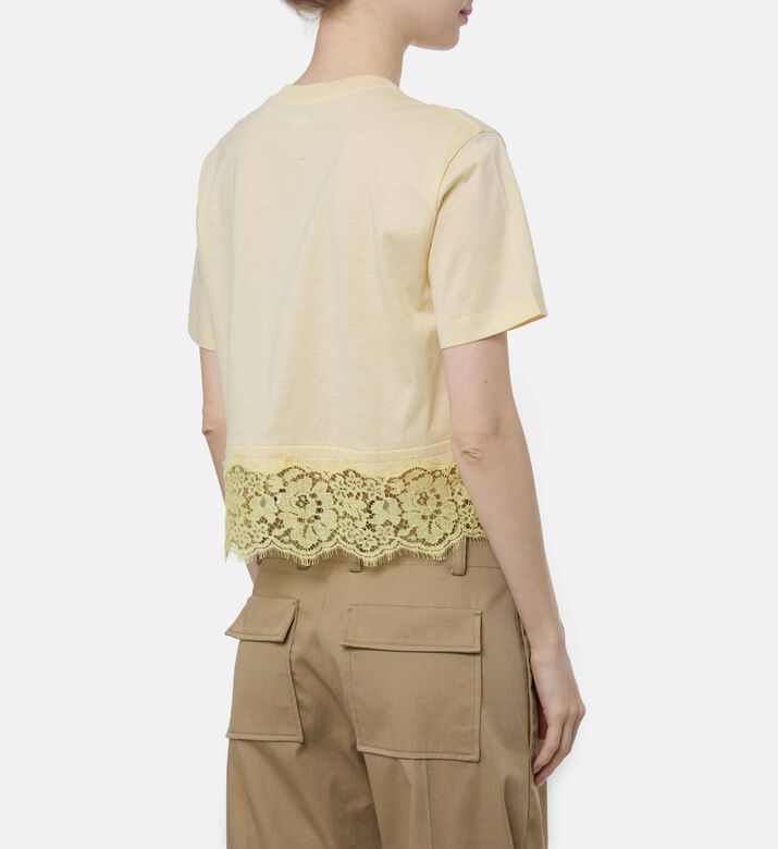Patou Lace Hem Gathered T-shirt, Yellow, L, Model View