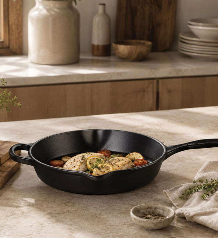 Le Creuset Deep Cast Iron Skillet, Black, 26-cm, Packshot View