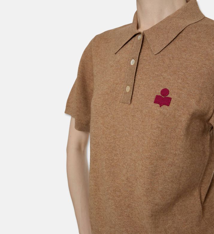 Isabel Marant Althea Embroidered Logo-detail Knit Polo Shirt, Model View