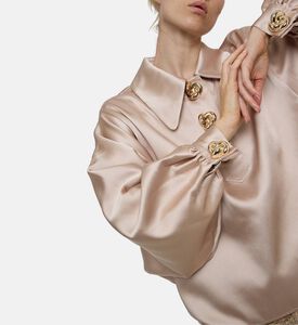 Edward Achour Paris Gathered Sleeve Button-down Blouse, Model View