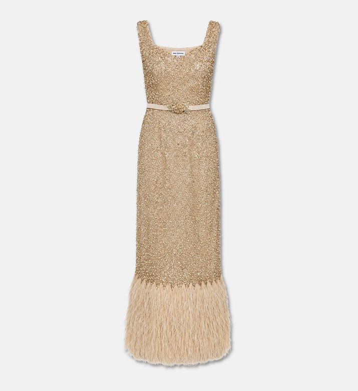 Suzy Matar Sequined Tulle Feather Hem Gown, Packshot View