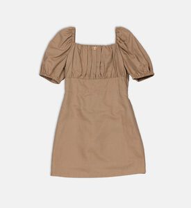 فستان قصير بأكمام منفوخة كتان