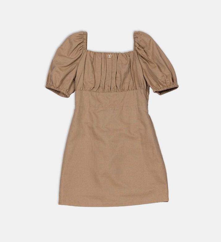 Linen Puff Sleeves Mini Dress