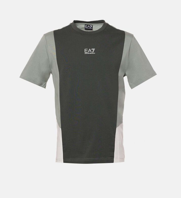 تيشيرت صيفي جيرسي قطن مقسم بألوان بياقة دائرية