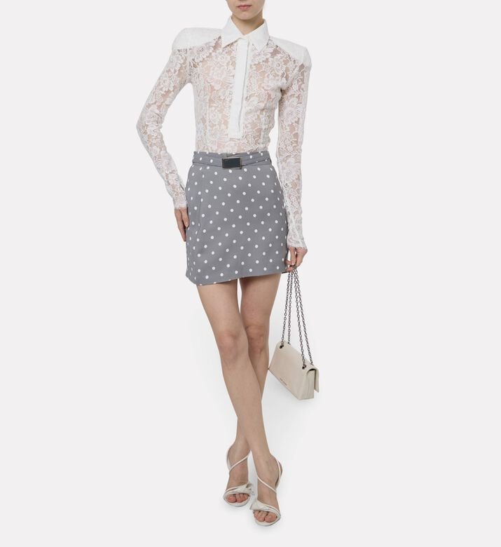 Rowen Rose Floral Lace Long-sleeve Polo Top, Model View