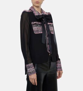 Edward Achour Paris Sheer Woven Tweed Panel-detail Blouse, Model View
