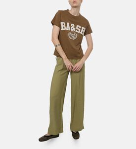 Ba and Sh Cotton Crewneck Short-sleeve T-shirt, Brown, S, Model View
