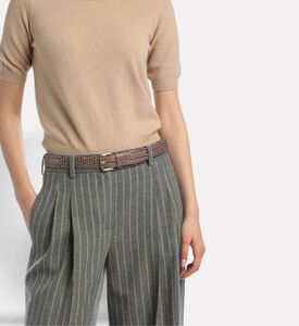 Luisa Spagnoli Dogale Croc-embossed Slim Belt, Taupe, Model View